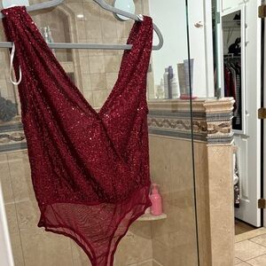 Lulu's Burgundy Sequin Bodysuit